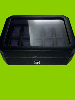 WOLF Black and Purple Watch Organizer with Glass Top